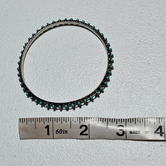 Vintage Southwestern Turquoise Beaded Bangle Bracelet Silver Tone Jewelry Women - Picture 4 of 4